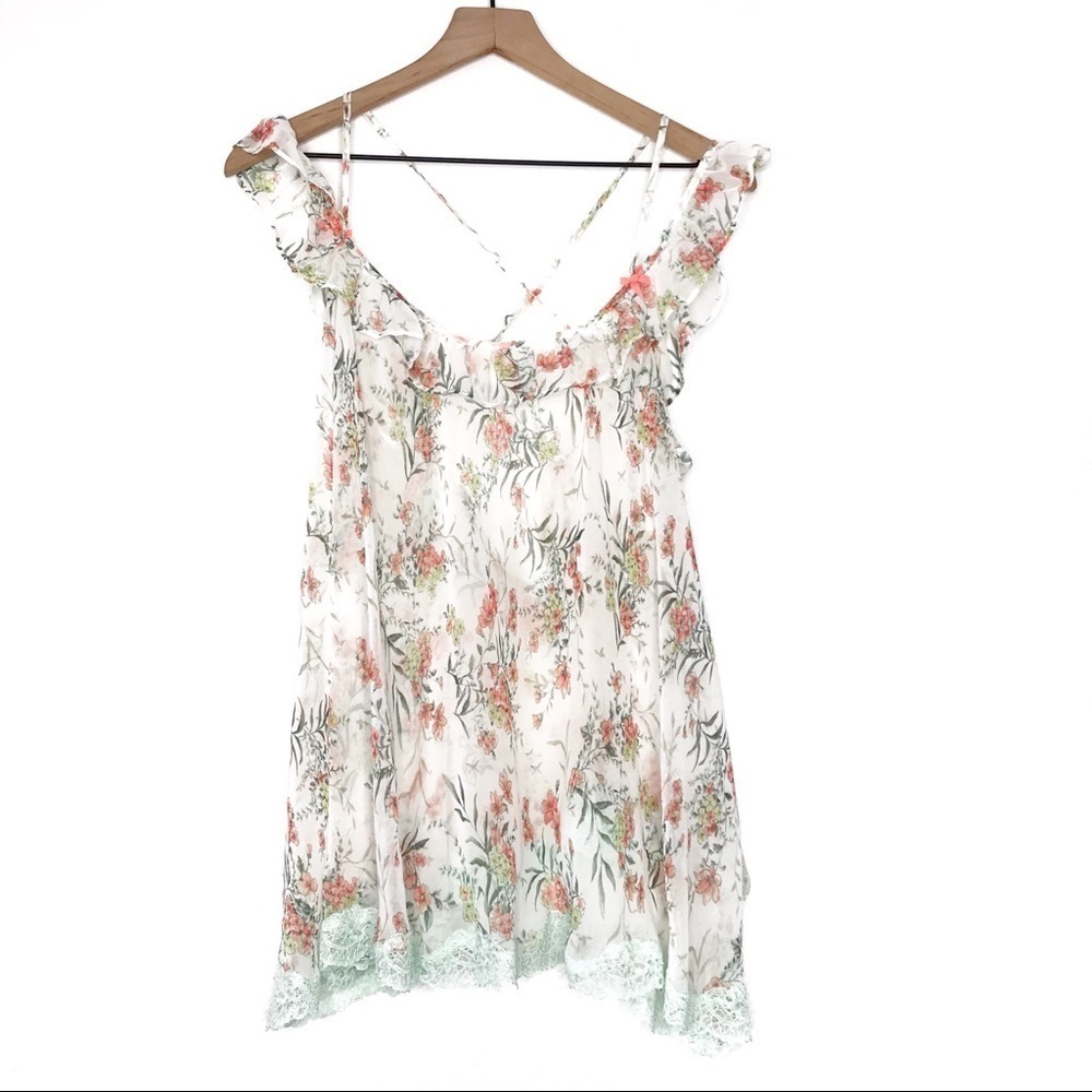 VICTORIA'S SECRET Sheer Floral Ruffle Lace Babydoll Slip Nighty M